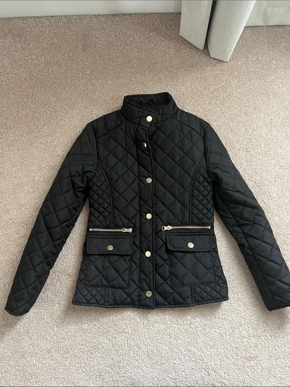 NWT - Black Quilted Girl’s Jacket with Gold Hardware - size 8 - fits more 6/7